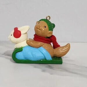 3/$25 1984 Avon Bunny & Squirrel Sledding Christmas Ornament